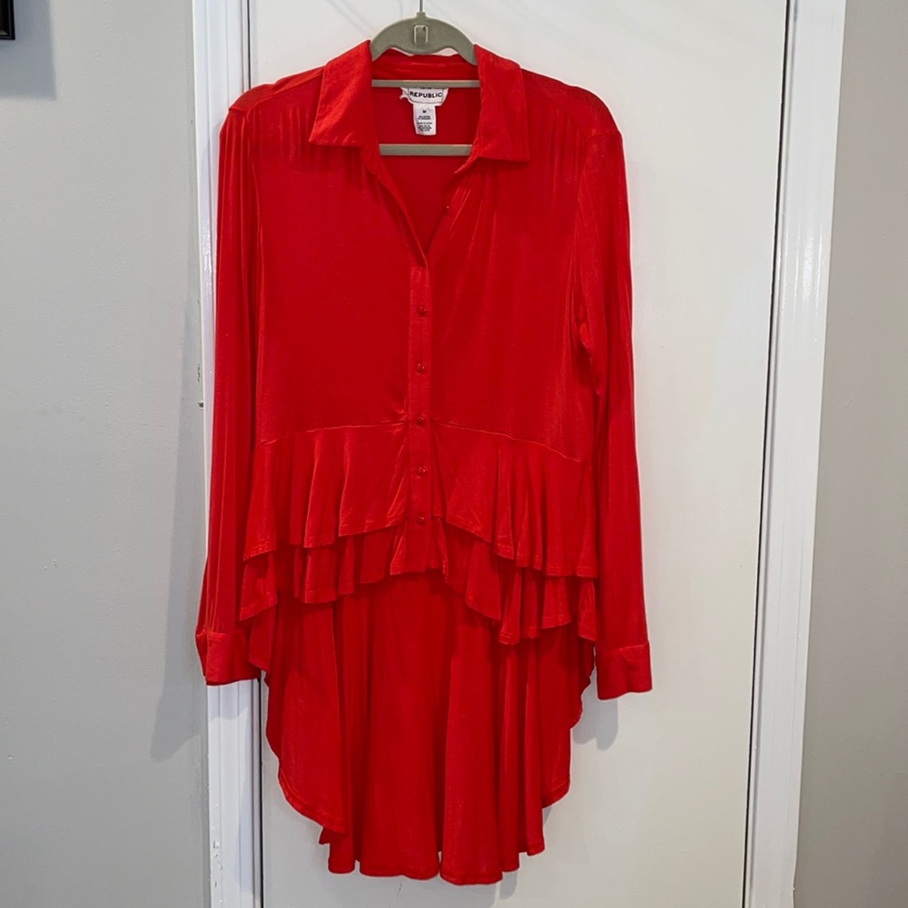 For The Republic Red Hi-Low Tunic Blouse